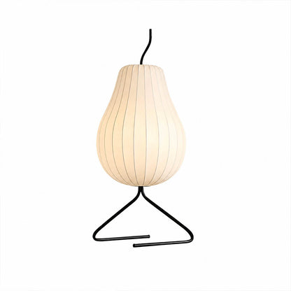 Rina silk pear table-height floor lamp 34 inch white silk-wound shade black tripod base Japandi Zen Wabi-Sabi minimalist bedside sofa-side handcrafted white background