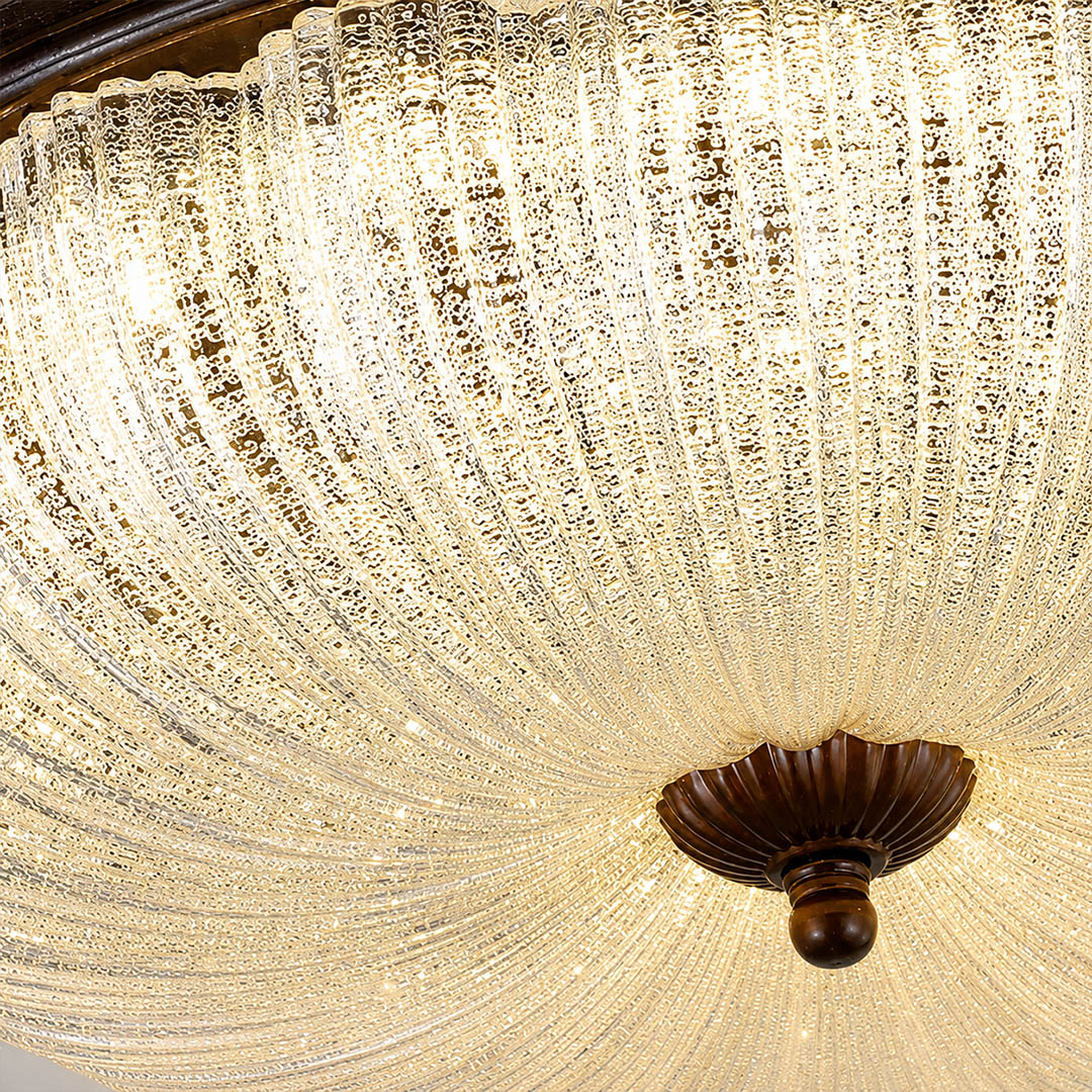 Rivella ceiling light rippled textured glass shade detail close up refined diffused pattern craftsmanship