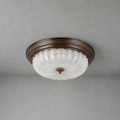 Rivella ceiling light large rippled glass round flush mount metal American vintage statement white background front view
