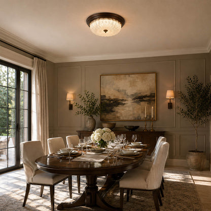 Rivella ceiling light dining room flush mount rippled glass vintage warm inviting refined American home lifestyle interior