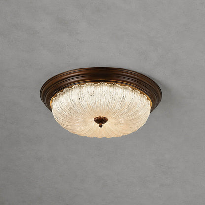 Rivella ceiling light large rippled glass round flush mount metal American vintage statement white background front view