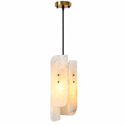 Roccia mini pendant light with a hand-cut natural alabaster shade on a white background