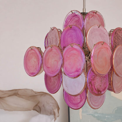 Rosalia layered disc formation Murano glass nickel silver frame architectural structure craftsmanship detail close up unique premium Italian design