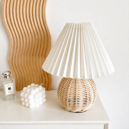 Rovana pleated rattan table lamp living room side table rattan woven warm ambient cozy natural American home lifestyle interior styled