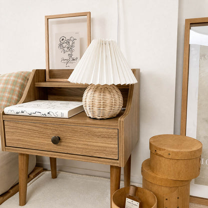 Rovana pleated rattan table lamp farmhouse bedroom rattan woven warm cozy natural American home lifestyle interior styled