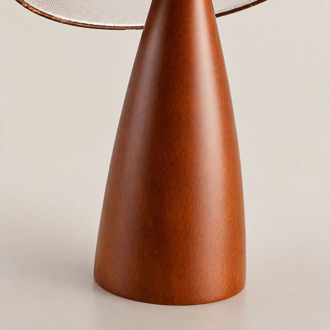 Rovena mushroom table lamp solid oak wood base natural grain detail close up sturdy