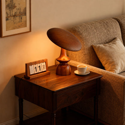 Rovena mushroom table lamp living room side table warm glow oak wood mushroom retro American home lifestyle interior styled