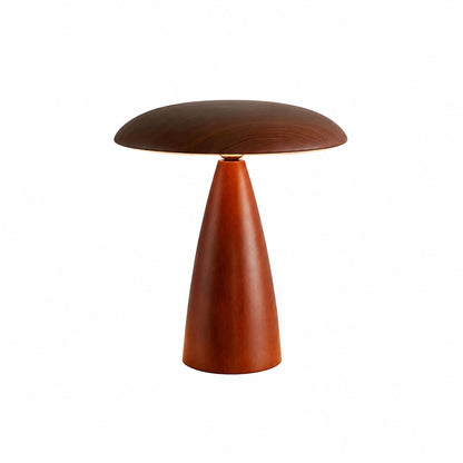 Rovena mushroom table lamp oak wood base American retro swivel shade white background front view