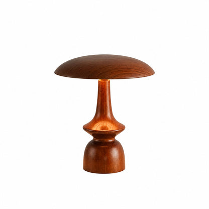 Rovena mushroom table lamp oak wood base American retro swivel shade white background front view