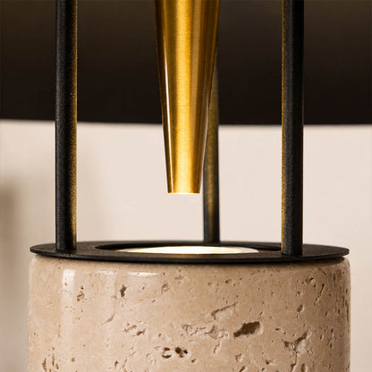 Sabbia travertine table lamp yellow travertine natural color bands veining unique stone detail close up organic