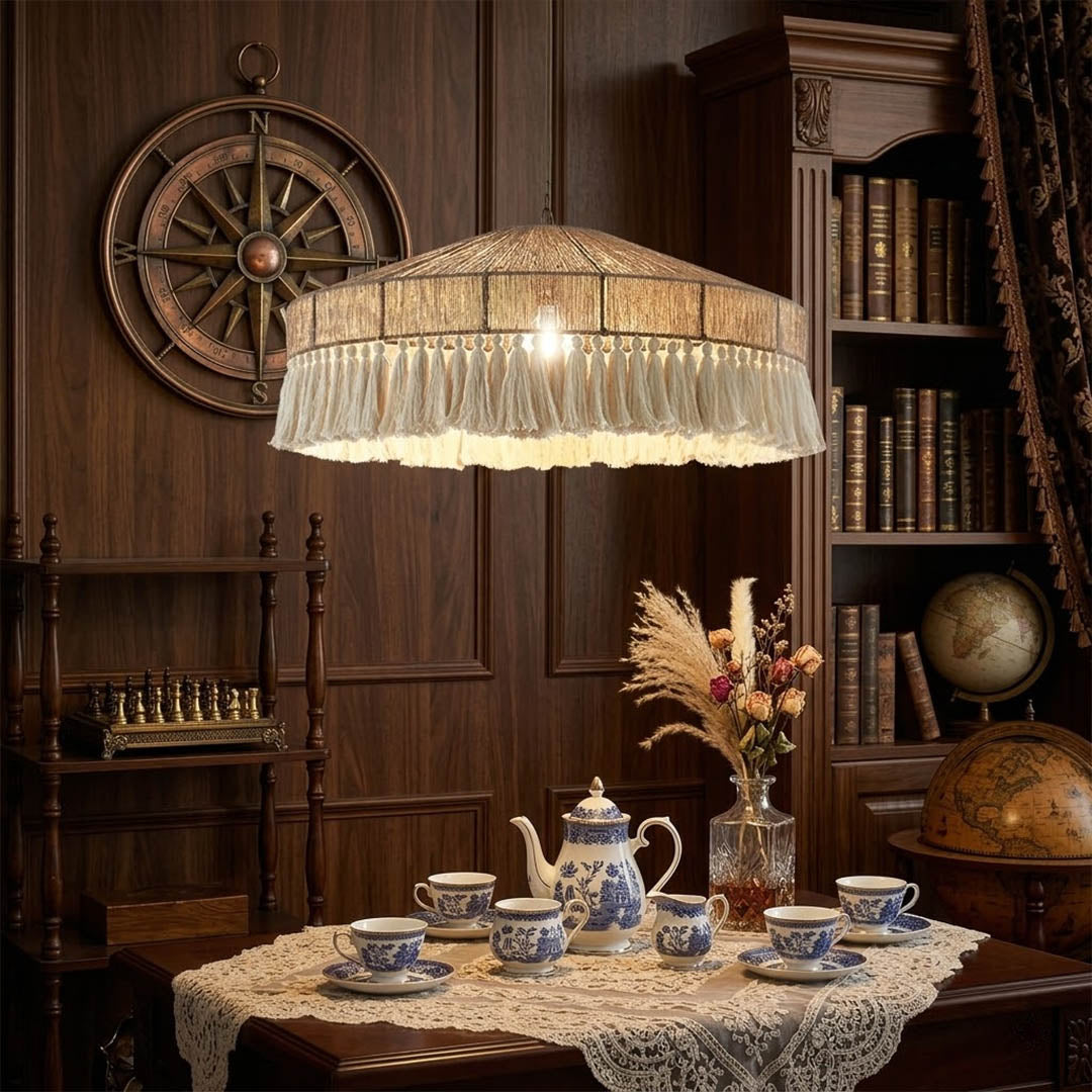 Santorini large boho pendant light above dining table showing statement scale coastal interior