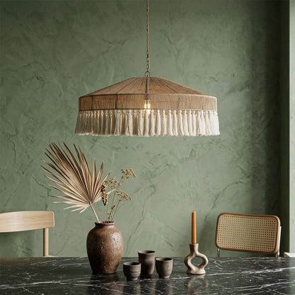 Santorini large boho pendant light above dining table showing statement scale coastal interior