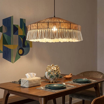 Santorini large boho pendant light above dining table showing statement scale coastal interior