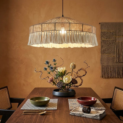 Santorini large boho pendant light above dining table showing statement scale coastal interior