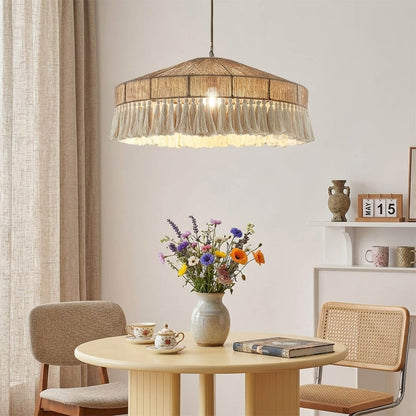 Santorini large boho pendant light above dining table showing statement scale coastal interior