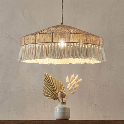 Santorini large boho pendant light above dining table showing statement scale coastal interior