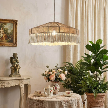Santorini large boho pendant light above dining table showing statement scale coastal interior
