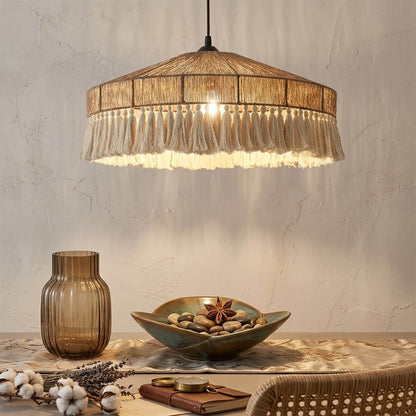Santorini large boho pendant light above dining table showing statement scale coastal interior