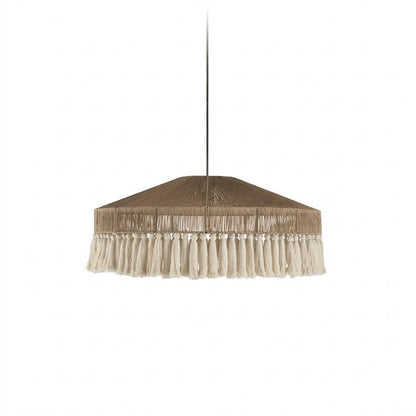 Santorini large boho pendant light woven jute tassel light brown 31 inch white background