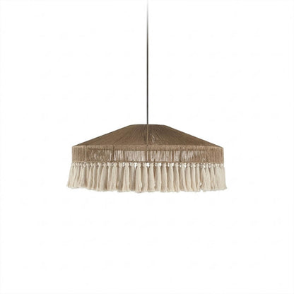 Santorini large boho pendant light woven jute tassel light brown 31 inch white background