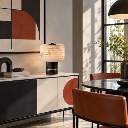 Sasso table lamp as an accent on an entryway console