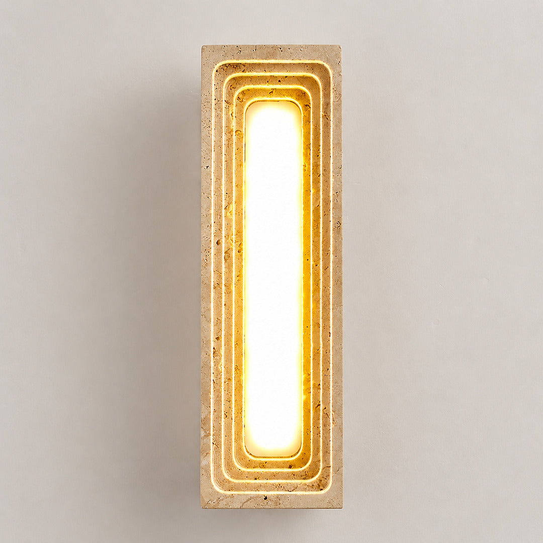 Sasso travertine wall sconce compact column cylindrical sculptural silhouette shape detail
