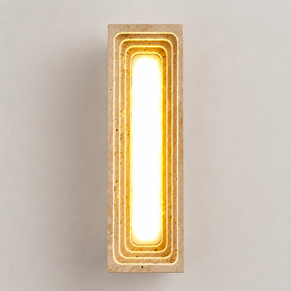 Sasso travertine wall sconce compact column cylindrical sculptural silhouette shape detail