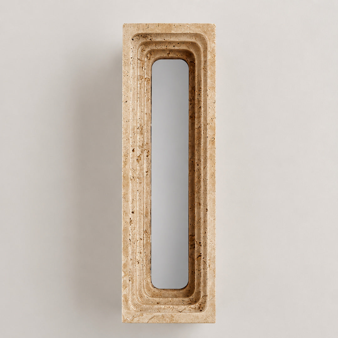 Sasso travertine wall sconce compact column cylindrical sculptural silhouette shape detail
