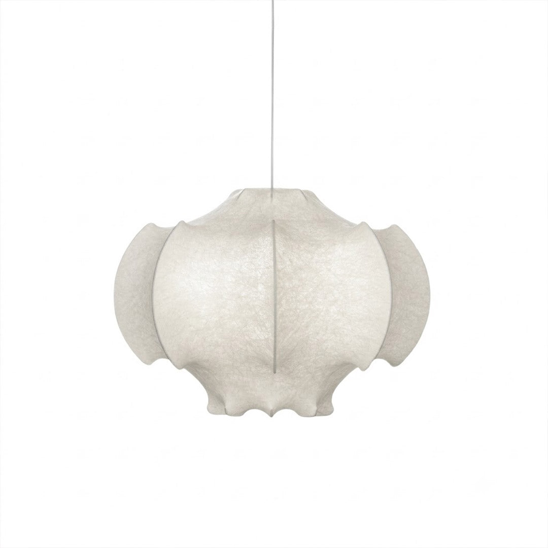 Saya silk lotus pendant 23.6 inch double light ivory silk shade white iron frame medium lantern white background