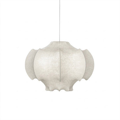 Saya silk lotus pendant 23.6 inch double light ivory silk shade white iron frame medium lantern white background