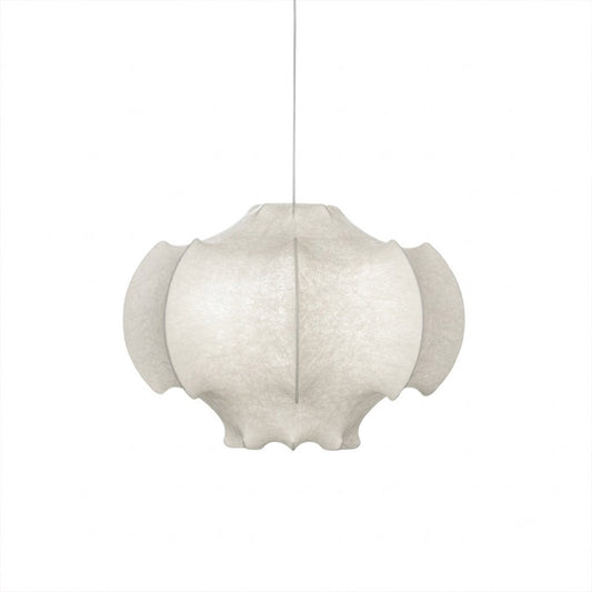 Saya silk lotus pendant 23.6 inch double light ivory silk shade white iron frame medium lantern white background