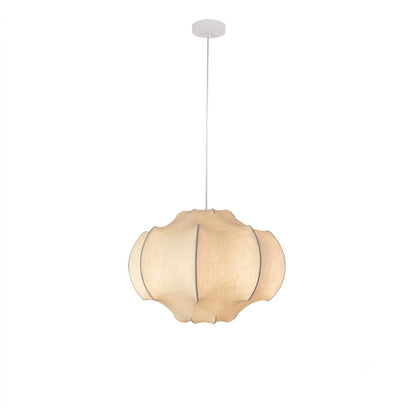 Saya silk lotus pendant 15.7 inch single light ivory silk shade white iron frame lantern silhouette white background
