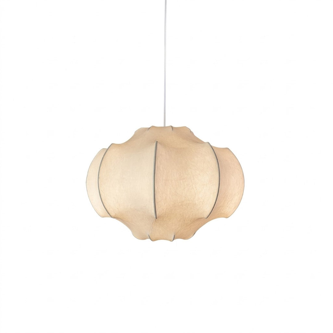 Saya silk lotus pendant 19.7 inch single light ivory silk shade white iron frame lantern silhouette white background