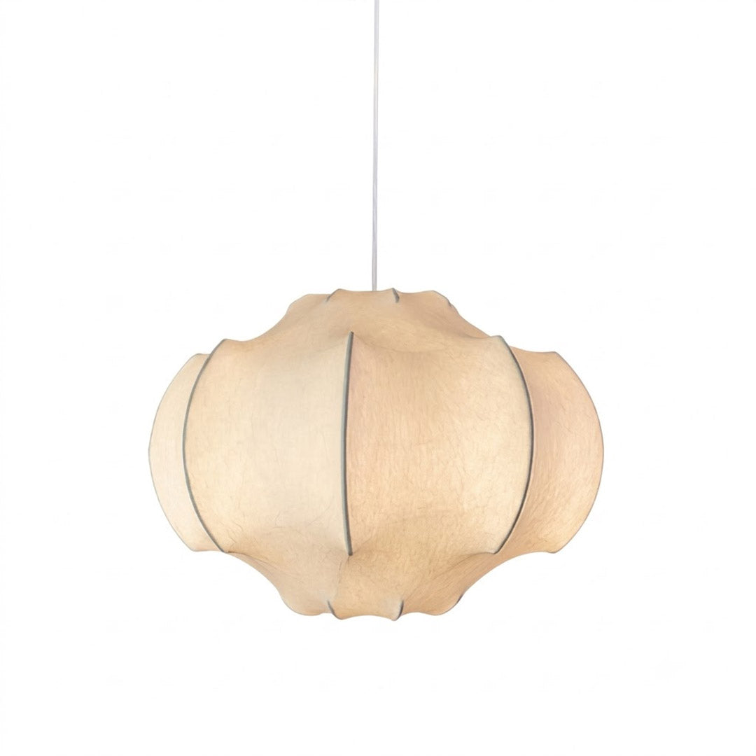 Saya silk lotus pendant 31.5 inch five light grand statement ivory silk shade white iron frame oversized lantern white background