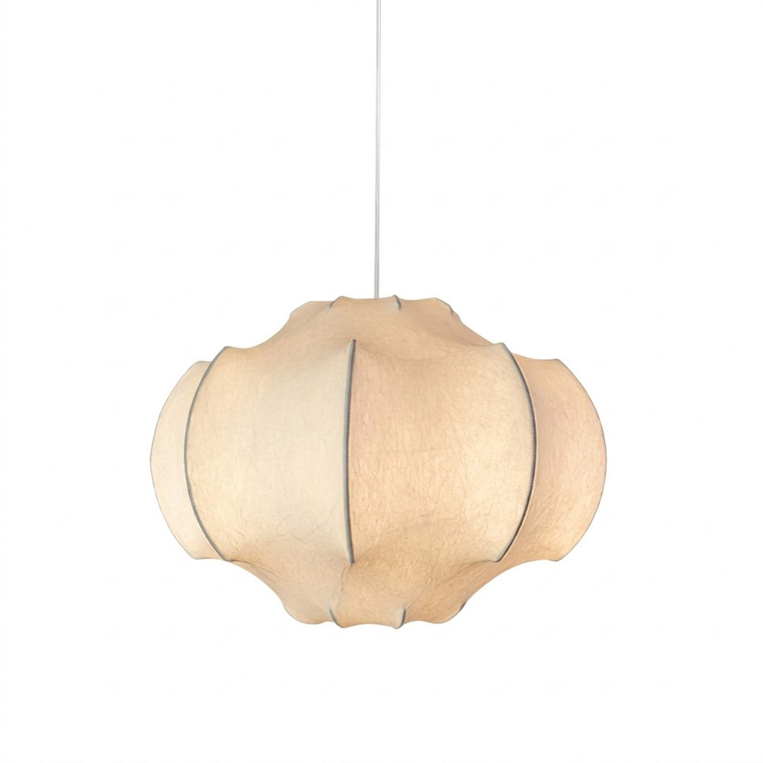 Saya silk lotus pendant 23.6 inch double light ivory silk shade white iron frame medium lantern white background
