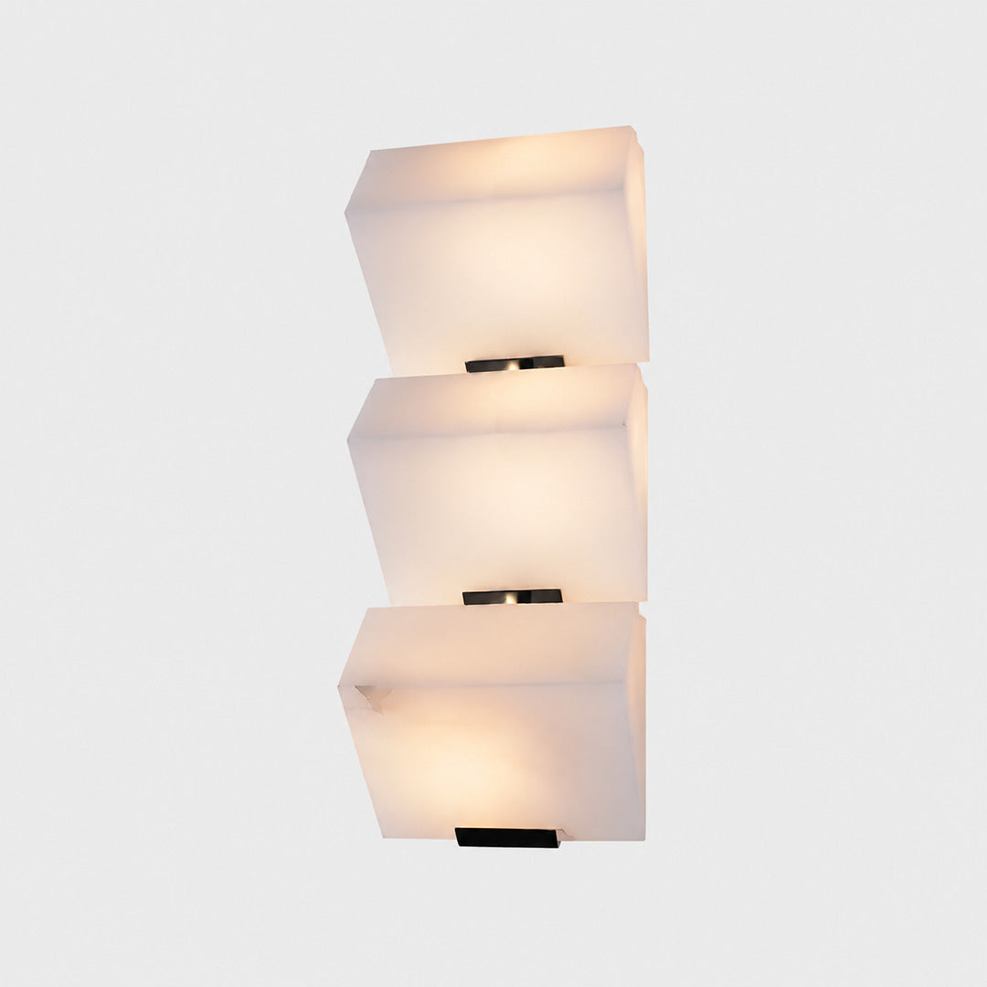 Four-panel Scala alabaster wall sconce as a tall stepped statement on a feature wall