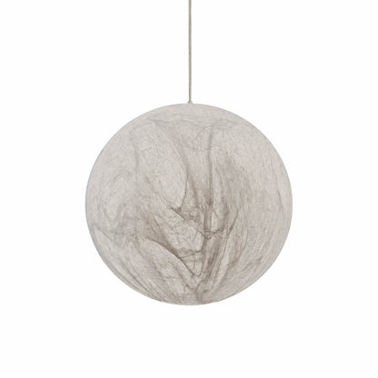 Selene silk moon pendant light medium 16 inch white handcrafted perfect sphere Japandi Zen Wabi Sabi minimalist warm ambient glow bedroom modern white background