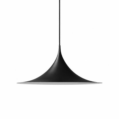 Semi pendant light black enamel small 11.8 inch trumpet cone Danish 1968 modernist icon semi-flush kitchen island white background