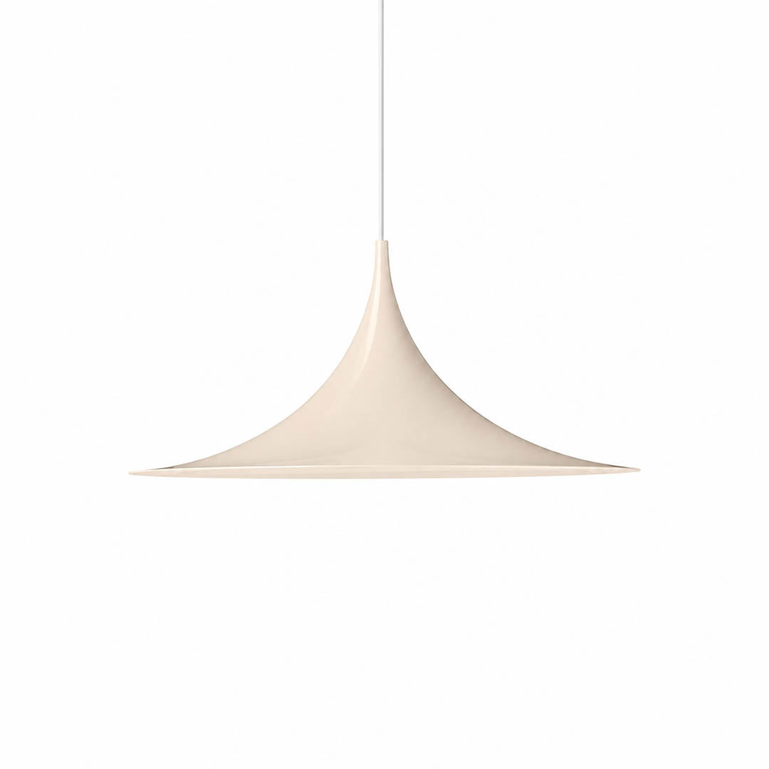 Semi pendant light beige enamel small 11.8 inch trumpet cone Danish 1968 modernist icon semi-flush kitchen island white background