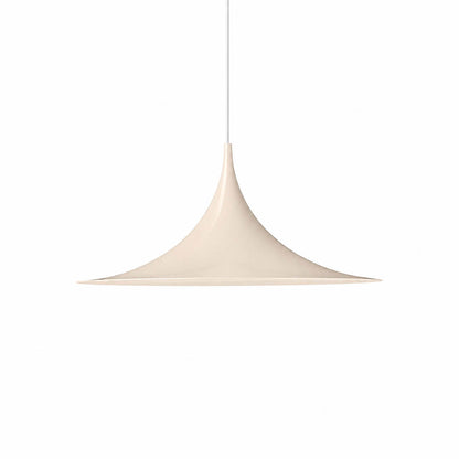 Semi pendant light beige enamel small 11.8 inch trumpet cone Danish 1968 modernist icon semi-flush kitchen island white background