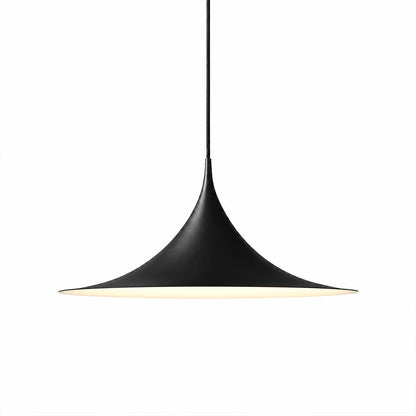 Semi pendant light black enamel small 11.8 inch trumpet cone Danish 1968 modernist icon semi-flush kitchen island white background