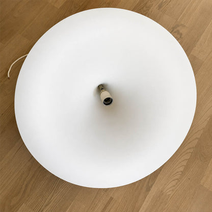 Semi pendant light E26 E27 standard socket bulb inside cone shade warm ambient light emission detail close up practical hardware