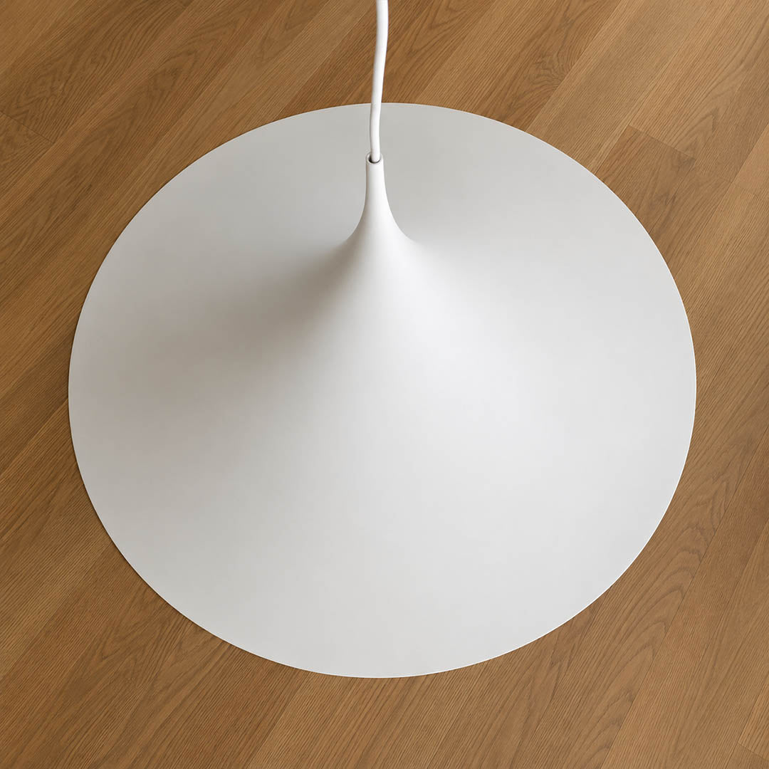 Semi pendant light enamel finish smooth glossy factory-cured saturated color durable metal steel detail close up material quality