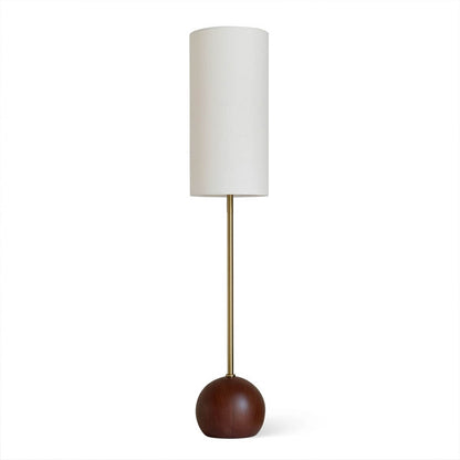 Senja walnut wood floor lamp Scandinavian sphere white fabric shade white background