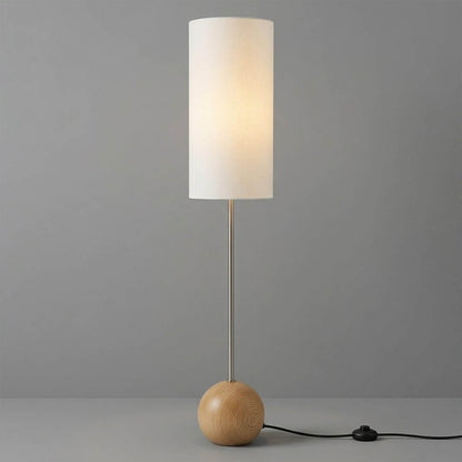Senja natural wood floor lamp Scandinavian sphere white fabric shade white background
