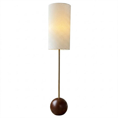 Senja walnut wood floor lamp Scandinavian sphere white fabric shade white background