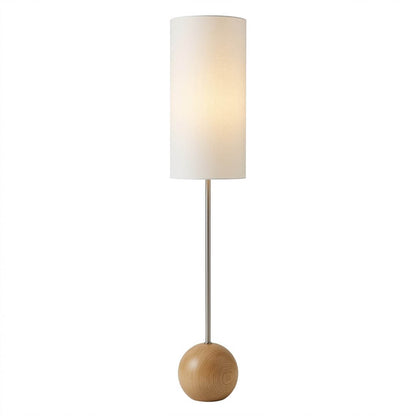 Senja natural wood floor lamp Scandinavian sphere white fabric shade white background