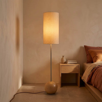 Senja wood floor lamp in bedroom corner warm ambient glow japandi interior