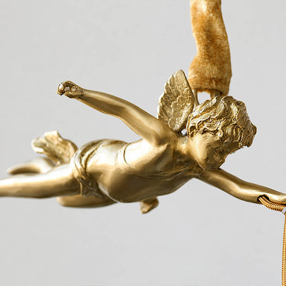 Serafino cascade pendant brass finish flying cherub angel sculpted figure vintage baroque detail close up craftsmanship