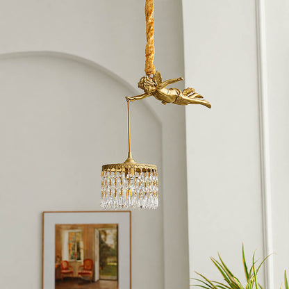 Serafino cascade pendant brass finish angel crystal single entry foyer hanging vintage warm characterful welcoming American home lifestyle interior